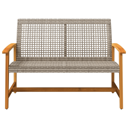 vidaXL Banco de jardim 112 cm vime PE e madeira de acácia cinzento