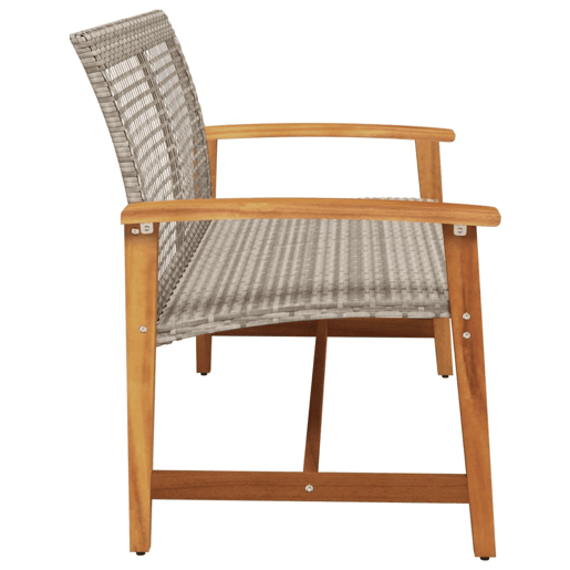 vidaXL Banco de jardim 112 cm vime PE e madeira de acácia cinzento