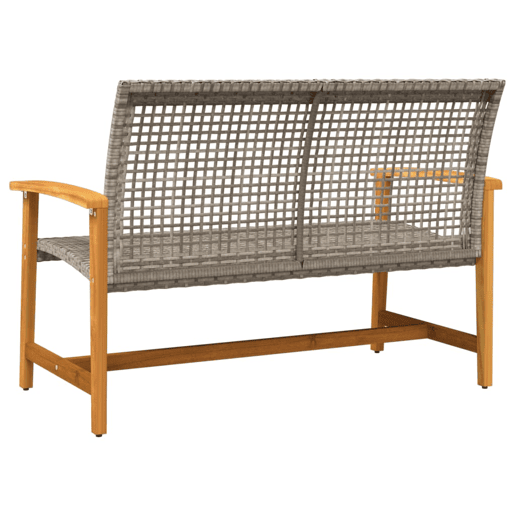 vidaXL Banco de jardim 112 cm vime PE e madeira de acácia cinzento