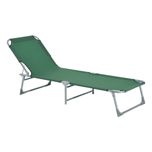 Outsunny Espreguiçadeira Dobrável e Reclinável em 4 Posições Espreguiçadeira de Campismo com Estrutura Metálica e Tecido Oxford para Exterior 187x58x28 cm Verde