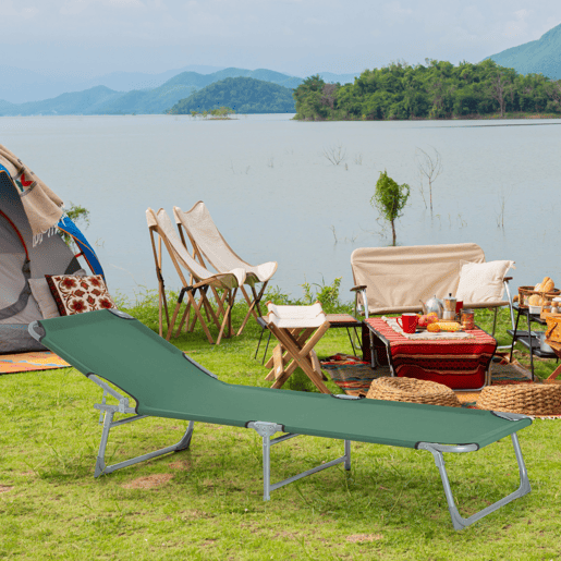 Outsunny Espreguiçadeira Dobrável e Reclinável em 4 Posições Espreguiçadeira de Campismo com Estrutura Metálica e Tecido Oxford para Exterior 187x58x28 cm Verde