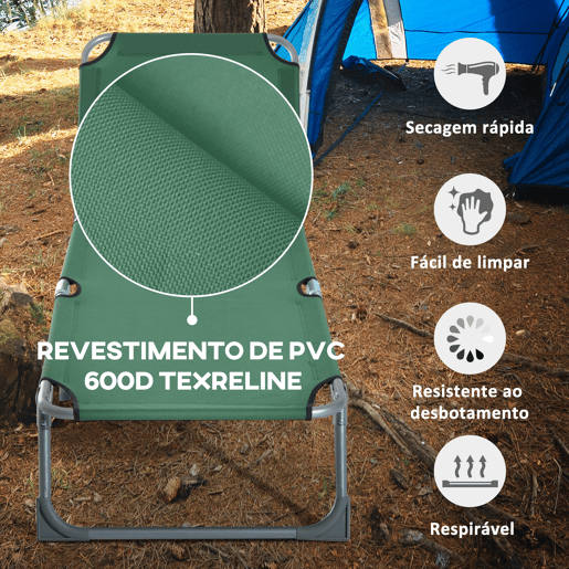 Outsunny Espreguiçadeira Dobrável e Reclinável em 4 Posições Espreguiçadeira de Campismo com Estrutura Metálica e Tecido Oxford para Exterior 187x58x28 cm Verde