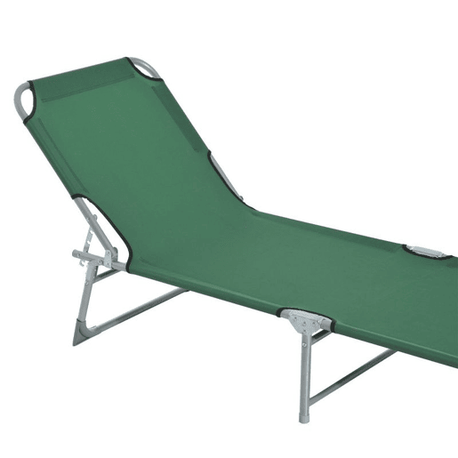 Outsunny Espreguiçadeira Dobrável e Reclinável em 4 Posições Espreguiçadeira de Campismo com Estrutura Metálica e Tecido Oxford para Exterior 187x58x28 cm Verde