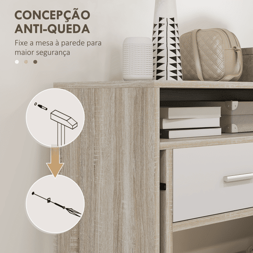 HOMCOM Mesa Consola Moderna de Entrada de 2 Níveis com Trilhos Deslizantes 2 Gavetas 2 Rodas Anti-Tombo Móvel de Entrada para Sala de Estar Corredor 95x35x87 cm Madeira e Branco