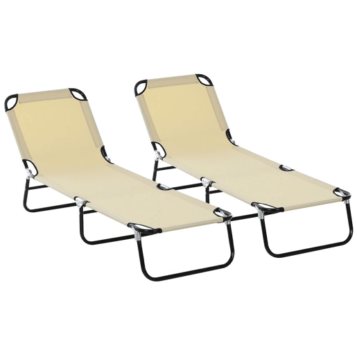 Outsunny Conjunto de 2 Espreguiçadeiras Dobráveis Espreguiçadeiras de Jardim Reclináveis com Encosto Ajustável em 5 Níveis Carga 120 kg para Varanda Piscina 188x56x28 cm Bege