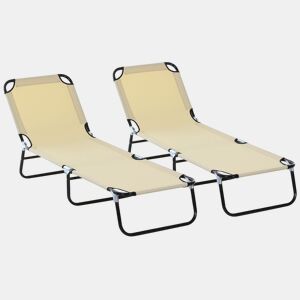 Outsunny Conjunto de 2 Espreguiçadeiras Dobráveis Espreguiçadeiras de Jardim Reclináveis com Encosto Ajustável em 5 Níveis Carga 120 kg para Varanda Piscina 188x56x28 cm Bege