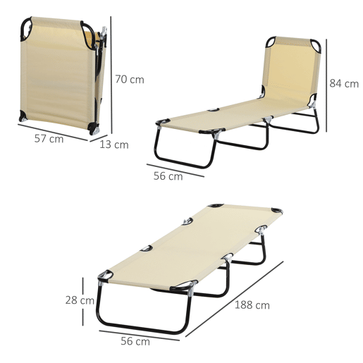 Outsunny Conjunto de 2 Espreguiçadeiras Dobráveis Espreguiçadeiras de Jardim Reclináveis com Encosto Ajustável em 5 Níveis Carga 120 kg para Varanda Piscina 188x56x28 cm Bege