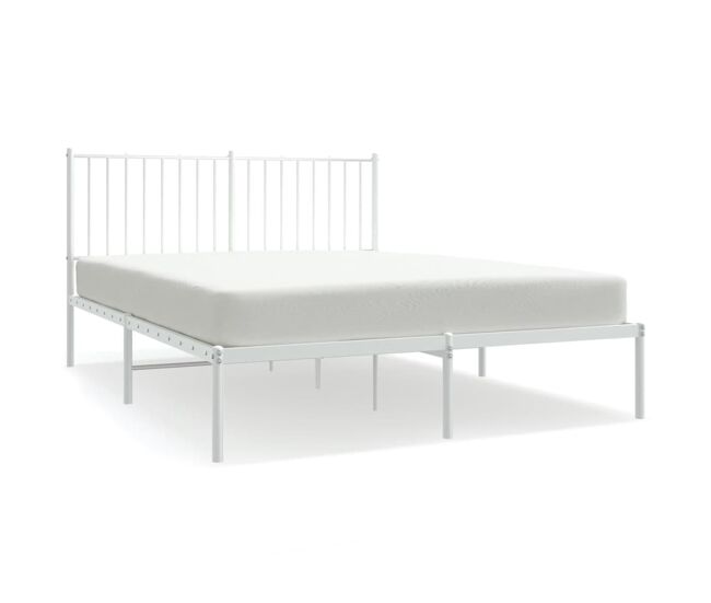 Estructura de cama de metal con cabecero blanca 135x190 cm con cabecero
