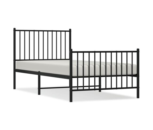 Estructura de cama con cabecero y estribo metal negro 90x190 cm con cabecero y pie de cama