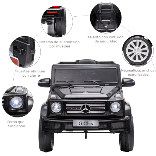 HOMCOM Carro Elétrico para Crianças acima de 3 Anos BENZ G500 Todo-o-Terreno com Bateria 12V Veículo Elétrico com Controlo Remoto Música Buzina Velocidade 3-5 kmh Carga 30 kg Preto