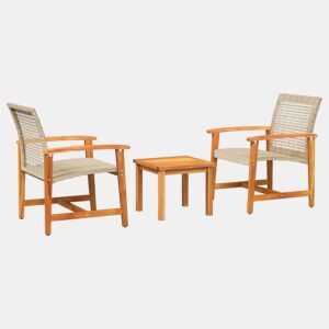 vidaXL 3 pcs conjunto de bistrô vime PE e madeira de acácia bege