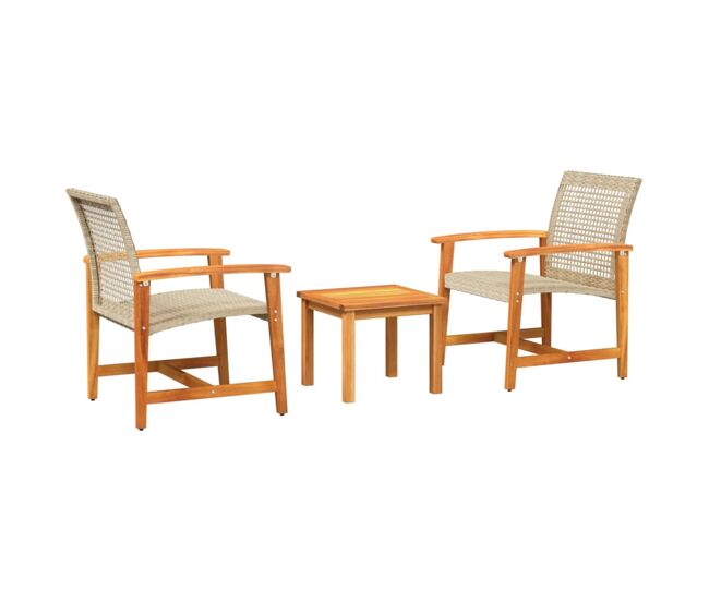 Vidaxl juego de bistro de 3 piezas ratán pe beige y madera de acacia