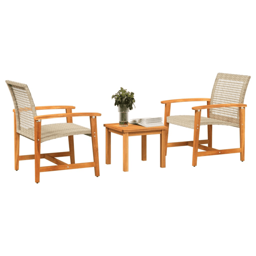 vidaXL 3 pcs conjunto de bistrô vime PE e madeira de acácia bege