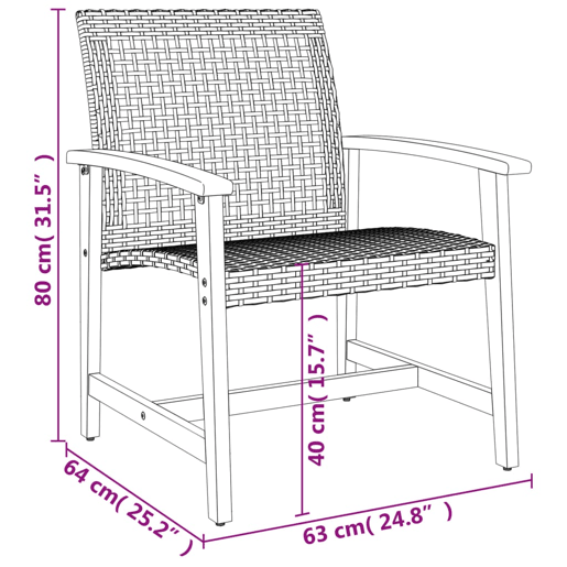 vidaXL 3 pcs conjunto de bistrô vime PE e madeira de acácia bege