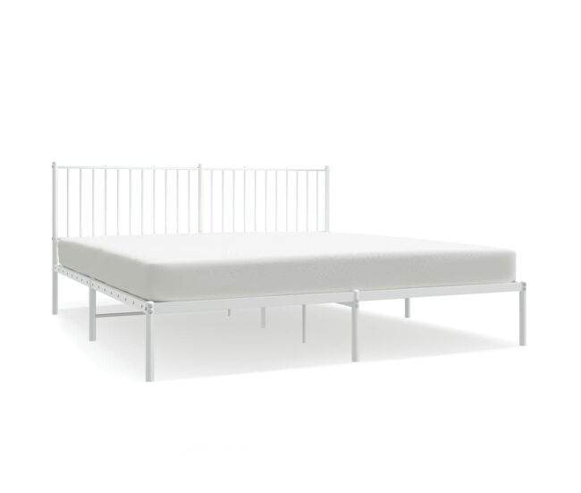 Estructura de cama de metal con cabecero blanco 183x213 cm con cabecero
