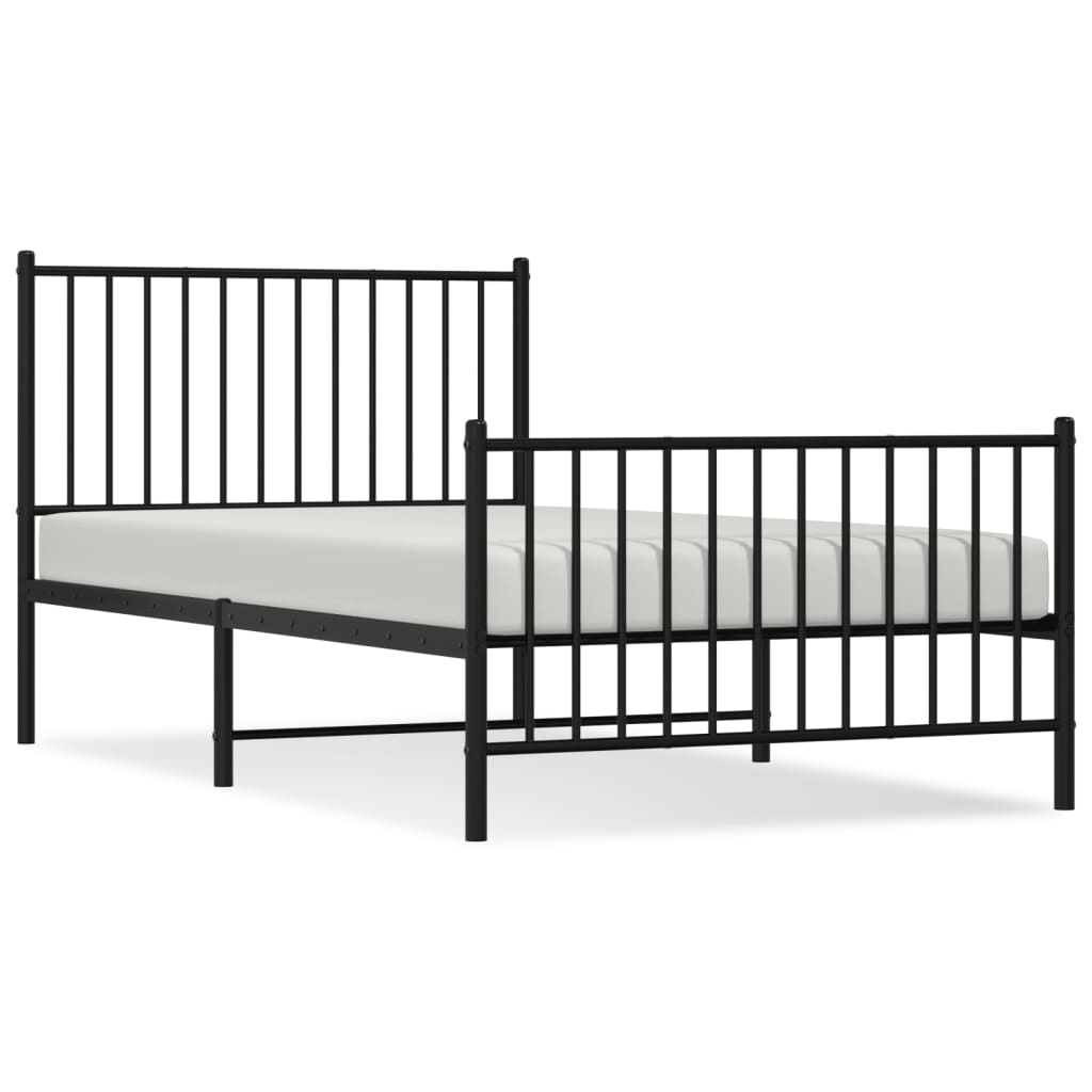 Estructura de cama con cabecero y estribo metal negro 100x190cm con cabecero y pie de cama