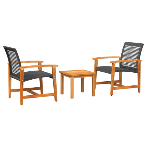 vidaXL 3 pcs conjunto de bistrô vime PE e madeira de acácia preto