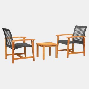 vidaXL 3 pcs conjunto de bistrô vime PE e madeira de acácia preto