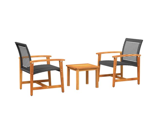 Vidaxl juego de bistro de 3 piezas ratán pe negro y madera de acacia