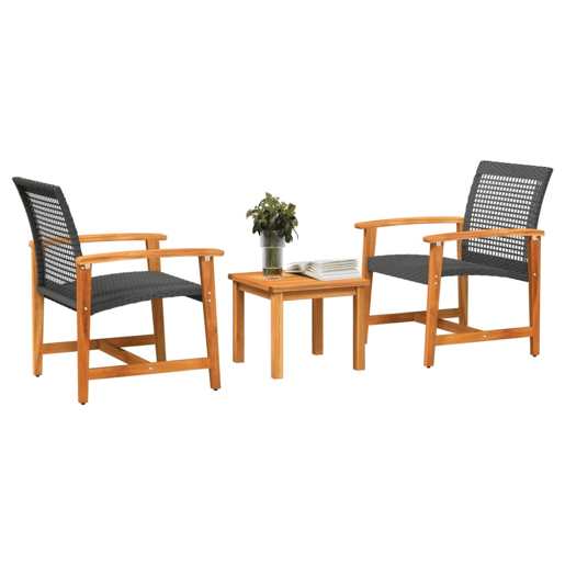 vidaXL 3 pcs conjunto de bistrô vime PE e madeira de acácia preto