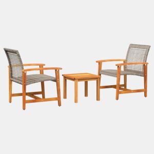 vidaXL 3 pcs conjunto de bistrô vime PE e madeira de acácia cinzento