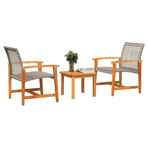 vidaXL 3 pcs conjunto de bistrô vime PE e madeira de acácia cinzento vidaXL 3 pcs conjunto de bistrô vime PE e madeira de acácia cinzento