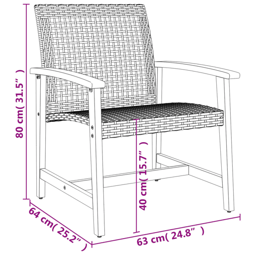 vidaXL 3 pcs conjunto de bistrô vime PE e madeira de acácia cinzento vidaXL 3 pcs conjunto de bistrô vime PE e madeira de acácia cinzento