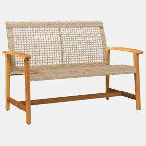 vidaXL Banco de jardim 112 cm vime PE e madeira de acácia bege
