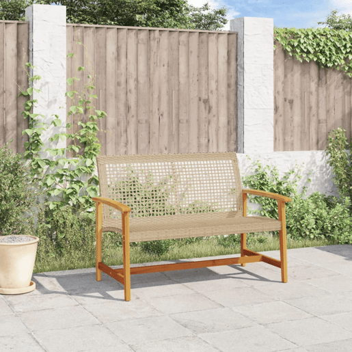 vidaXL Banco de jardim 112 cm vime PE e madeira de acácia bege