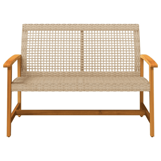 vidaXL Banco de jardim 112 cm vime PE e madeira de acácia bege