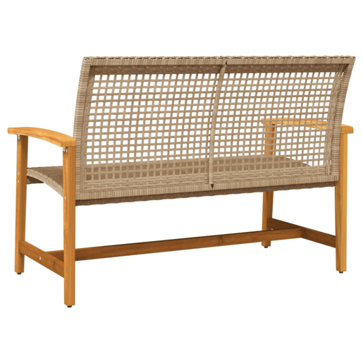 vidaXL Banco de jardim 112 cm vime PE e madeira de acácia bege