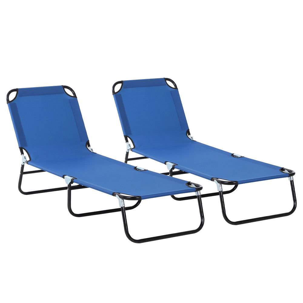 Outsunny conjunto de 2 tumbonas plegables tumbonas de jardín reclinables con respaldo ajustable en 5 niveles carga 120 kg para terraza piscina 188x56x28 cm azul