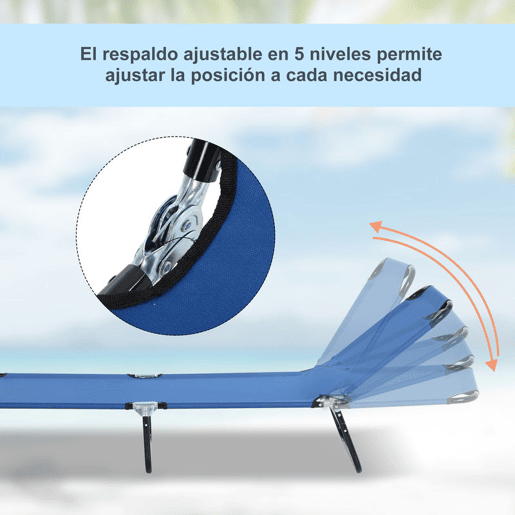 Outsunny Conjunto de 2 Espreguiçadeiras Dobráveis Espreguiçadeiras de Jardim Reclináveis com Encosto Ajustável em 5 Posições Carga 120 kg para Varanda Piscina 188x56x28 cm Azul