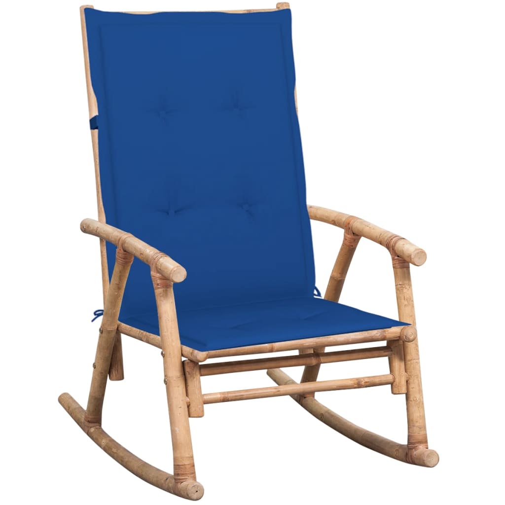 Vidaxl silla mecedora con cojín bambú