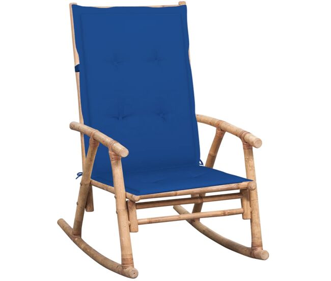 Vidaxl silla mecedora con cojín bambú
