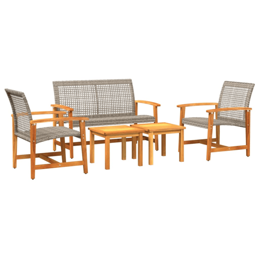 vidaXL 5 pcs conj. lounge para jardim vime PE e madeira acácia cinza