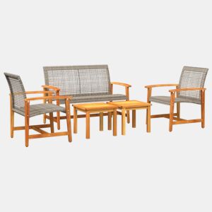 vidaXL 5 pcs conj. lounge para jardim vime PE e madeira acácia cinza