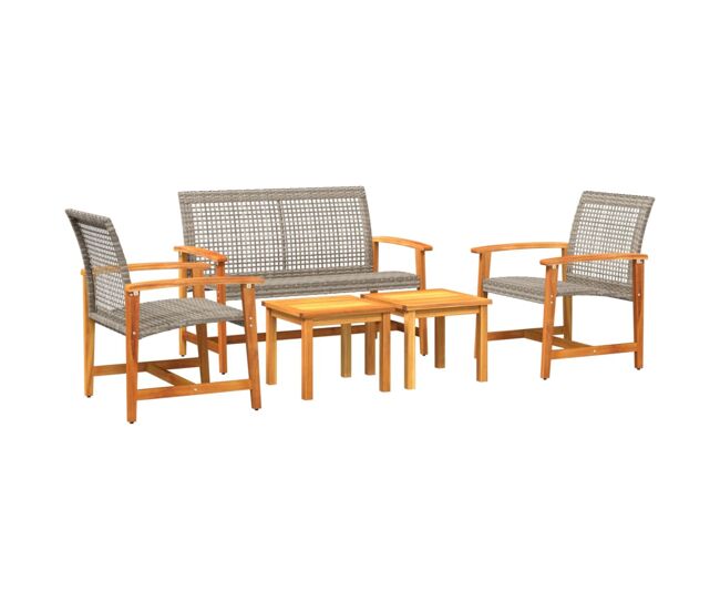 Vidaxl juego de bistro de 5 piezas ratán pe gris y madera de acacia