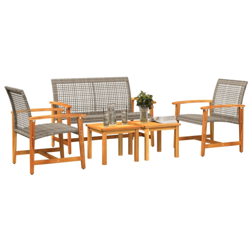 vidaXL 5 pcs conj. lounge para jardim vime PE e madeira acácia cinza