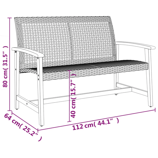 vidaXL 5 pcs conj. lounge para jardim vime PE e madeira acácia cinza