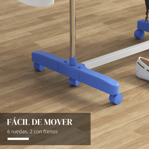 HOMCOM Estendal Vertical Dobrável de 4 Níveis Estendal de Roupa com 6 Rodas 2 Laterais Dobráveis Prateleiras Ajustáveis e Estrutura de Aço Inoxídável para Interior e Exterior Azul