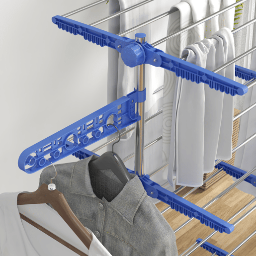 HOMCOM Estendal Vertical Dobrável de 4 Níveis Estendal de Roupa com 6 Rodas 2 Laterais Dobráveis Prateleiras Ajustáveis e Estrutura de Aço Inoxídável para Interior e Exterior Azul