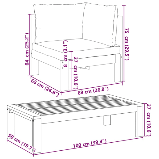 vidaXL 2 pcs conjunto de sofás de jardim c almofadões acácia maciça vidaXL 2 pcs conjunto de sofás de jardim c almofadões acácia maciça