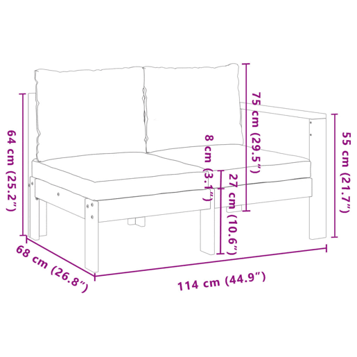 vidaXL Sofá de 2 lugares para jardim c 1 apoio de braço acácia maciça vidaXL Sofá de 2 lugares para jardim c 1 apoio de braço acácia maciça