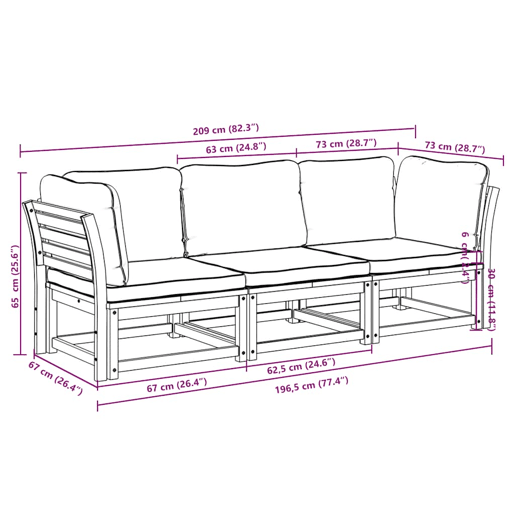 vidaXL 3 pcs conjunto lounge de jardim c almofadões acácia maciça vidaXL 3 pcs conjunto lounge de jardim c almofadões acácia maciça