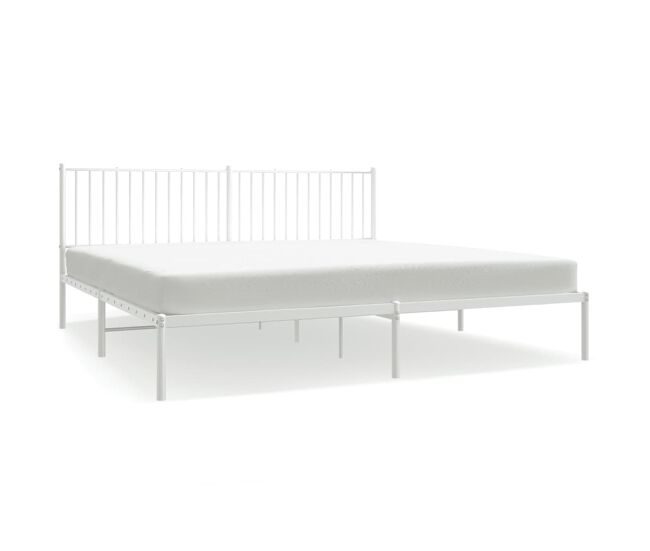 Estructura de cama de metal con cabecero blanco 193x203 cm con cabecero