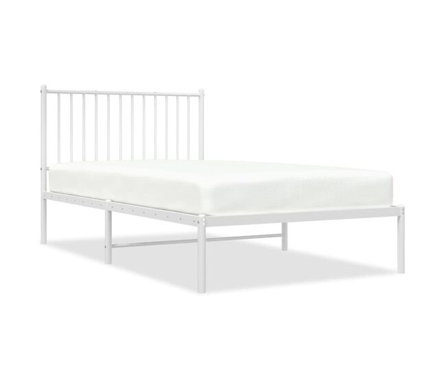 Estructura de cama de metal con cabecero blanco 100x190 cm con cabecero