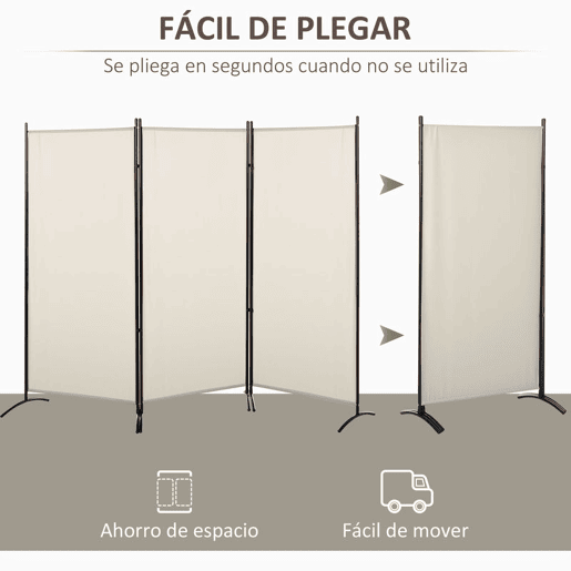 HOMCOM Biombo de 3 Paineis Separador de Ambientes Dobrável 253x50x182 cm Divisor de Ambientes Biombo de Privacidade com 6 Pés de Metal para Escritório Dormitório Bege