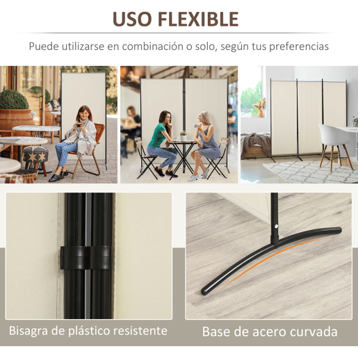 HOMCOM Biombo de 3 Paineis Separador de Ambientes Dobrável 253x50x182 cm Divisor de Ambientes Biombo de Privacidade com 6 Pés de Metal para Escritório Dormitório Bege