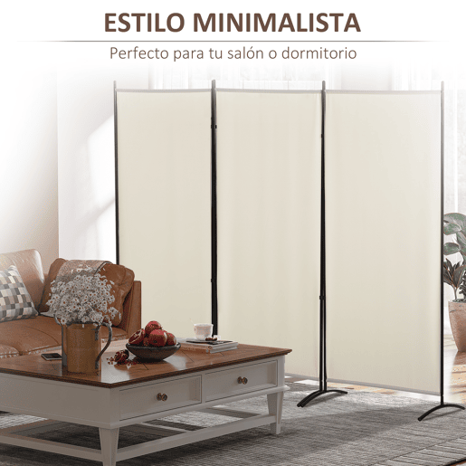 HOMCOM Biombo de 3 Paineis Separador de Ambientes Dobrável 253x50x182 cm Divisor de Ambientes Biombo de Privacidade com 6 Pés de Metal para Escritório Dormitório Bege